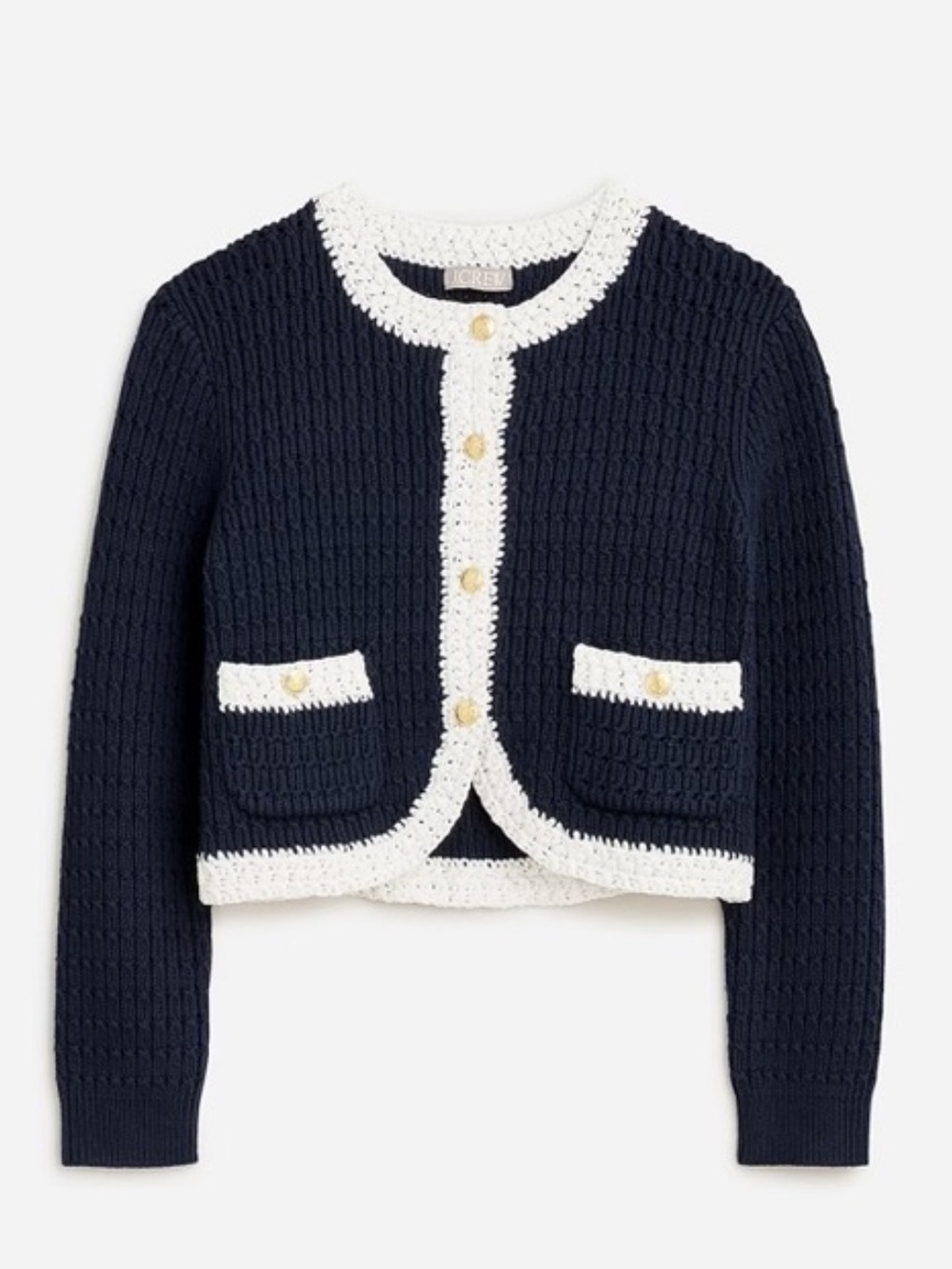 NWT J.Crew | Cropped sweater lady jacket w/ contrast trim | Navy/White | Size M